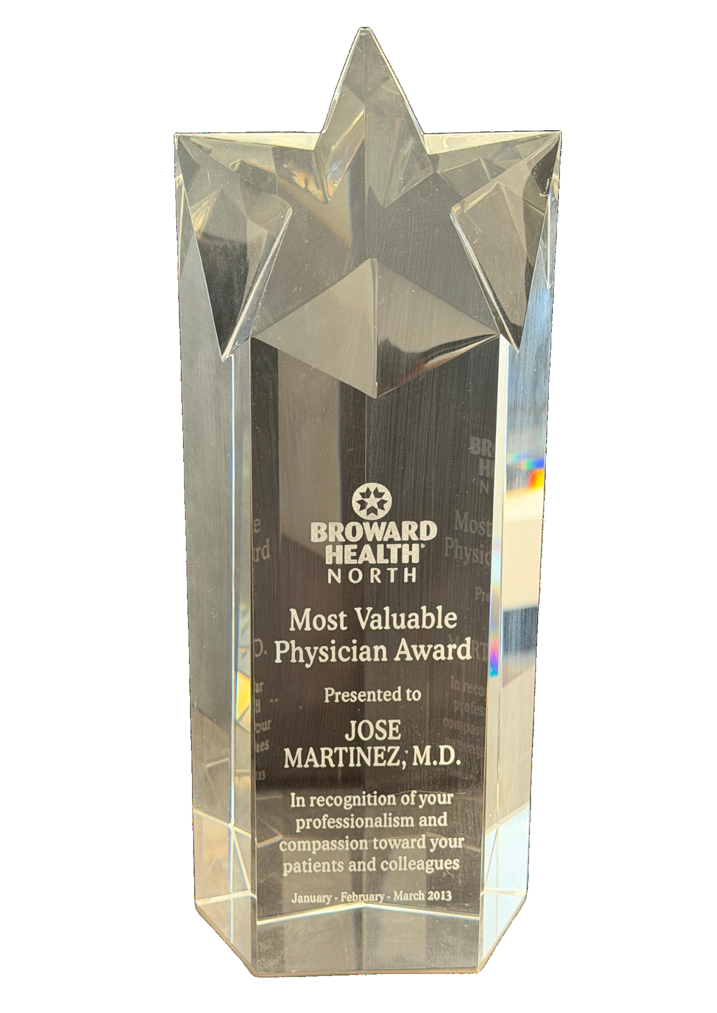Most Valuable Physician Award trophy &mdash; Broward Health North